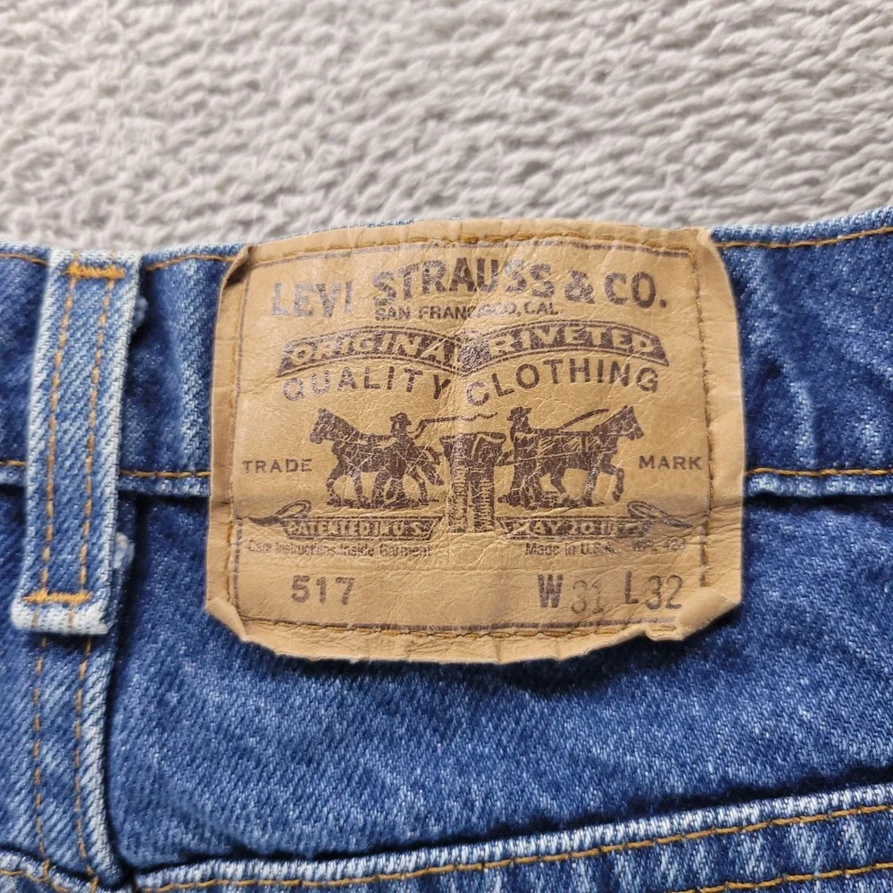 VTG Levis 517 Jeans Mens 31x32 Blue Slim Bootcut Orange Tab 80s Made In USA